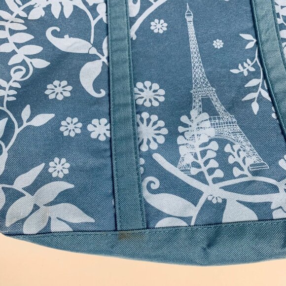 Lancome Blue Floral Canvas Tote Bag Eiffel Tower Print Paris Market Reusable - Picture 10 of 12